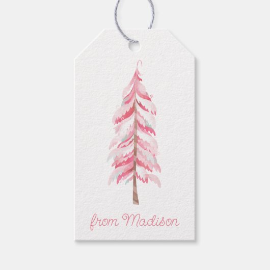 Waterverf Roze kerstboom Gift Labels Cadeaulabel (Voorkant)
