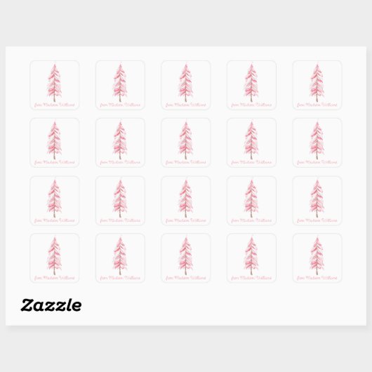 Waterverf Roze kerstboom Gift Stickers (Vel)
