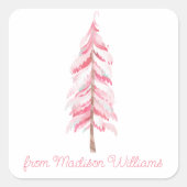 Waterverf Roze kerstboom Gift Stickers (Voorkant)