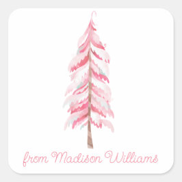 Waterverf Roze kerstboom Gift Stickers
