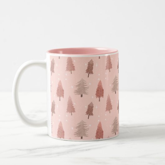 Waterverf roze kerstboom illustratie tweekleurige koffiemok (Links)