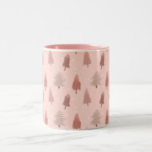 Waterverf roze kerstboom illustratie tweekleurige koffiemok