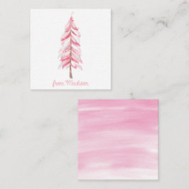Waterverf Roze kerstboom met cadeaukaart Notitiekaartje
