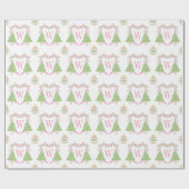 Waterverf Roze Kerstboom Monogram Crest Cadeaupapier (Vlak)