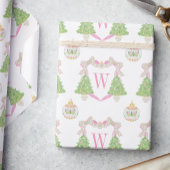 Waterverf Roze Kerstboom Monogram Crest Cadeaupapier