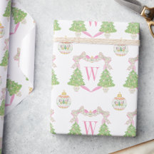 Waterverf Roze Kerstboom Monogram Crest