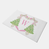 Waterverf Roze Kerstboom Monogram Crest Deurmat (Schuin)