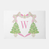 Waterverf Roze Kerstboom Monogram Crest Deurmat (Voorkant)