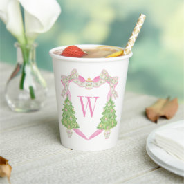 Waterverf Roze Kerstboom Monogram Crest Papieren Bekers