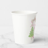 Waterverf Roze Kerstboom Monogram Crest Papieren Bekers (Rechts)