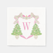Waterverf Roze Kerstboom Monogram Crest Servet (Voorkant)