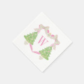 Waterverf Roze Kerstboom Monogram Crest Servet (Hoek)