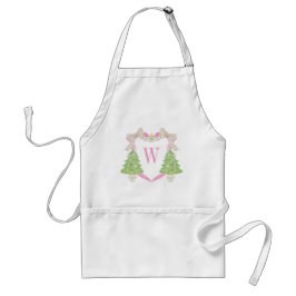 Waterverf Roze Kerstboom Monogram Crest Standaard Schort