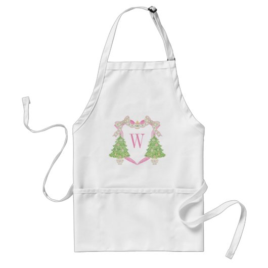 Waterverf Roze Kerstboom Monogram Crest Standaard Schort (Voorkant)