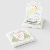Waterverf Roze Kerstboom Monogram Crest Stenen Onderzetter (Zijkant)
