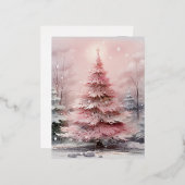 Waterverf Roze Kerstboom Scène Folie Feestdagen Briefkaart (Voorkant / Achterkant)