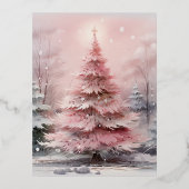 Waterverf Roze Kerstboom Scène Folie Feestdagen Briefkaart (Voorkant)