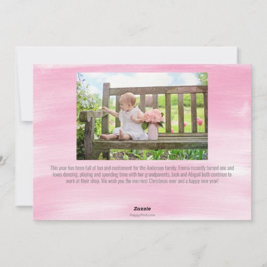 Waterverf Roze kerstboomfotokaart Feestdagenkaart (Achterkant)