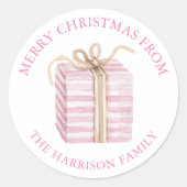 Waterverf Roze Kerstcadeau Geschenk Ronde Sticker (Voorkant)