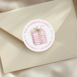 Waterverf Roze Kerstcadeau Retouradres Ronde Sticker