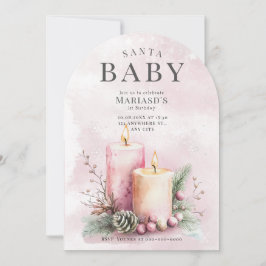 waterverf Roze Kerstkaarsen 1e verjaardag Kaart