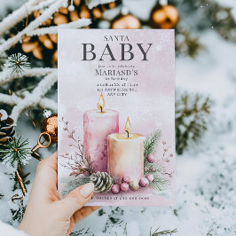 waterverf Roze Kerstkaarsen 1e verjaardag Kaart