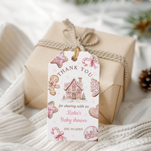 Waterverf Roze Kerstkoekje Baby shower Favoriet Cadeaulabel