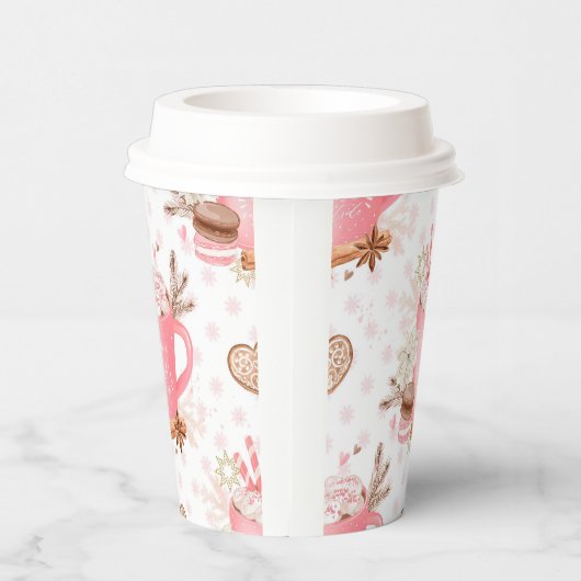 Waterverf Roze kerstkoekjes en cacao Papieren Bekers (Rechts)