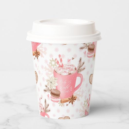 Waterverf Roze kerstkoekjes en cacao Papieren Bekers (Voorkant)