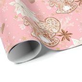 Waterverf Roze kerstkoekjes en snowflakes Cadeaupapier (Rol Hoek)