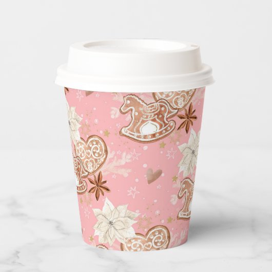 Waterverf Roze kerstkoekjes en snowflakes Papieren Bekers (Voorkant)