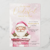 waterverf Roze Kerstman 1e geboortedag Folie Uitnodiging (Voorkant)