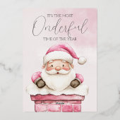 waterverf Roze Kerstman 1e geboortedag Folie Uitnodiging (Achterkant)