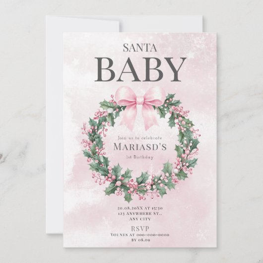 waterverf Roze Kerstman 1e geboortedag Kaart (Voorkant)