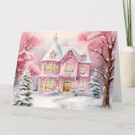 Waterverf Roze Kerstmis Achtergrond Bedankkaart