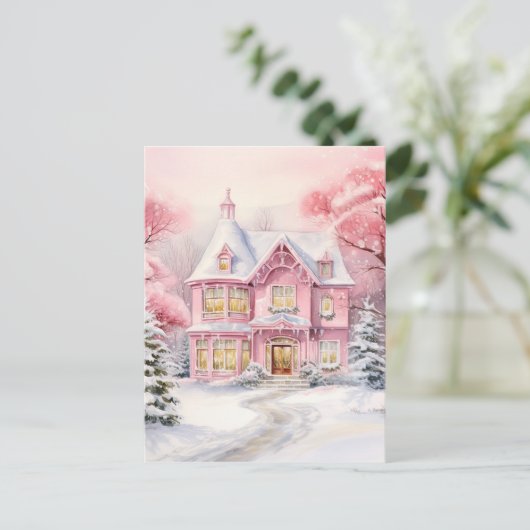 Waterverf Roze Kerstmis Achtergrond Briefkaart (Staand voorkant)