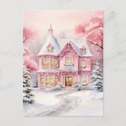 Waterverf Roze Kerstmis Achtergrond Briefkaart (Voorkant)