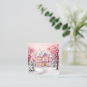 Waterverf Roze Kerstmis Achtergrond Vierkante Visitekaartje (Staand voorkant)