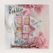 Waterverf Roze Kerstmis Art Puzzel Legpuzzel (Horizontaal)