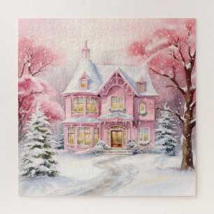Waterverf Roze Kerstmis Art Puzzel Legpuzzel
