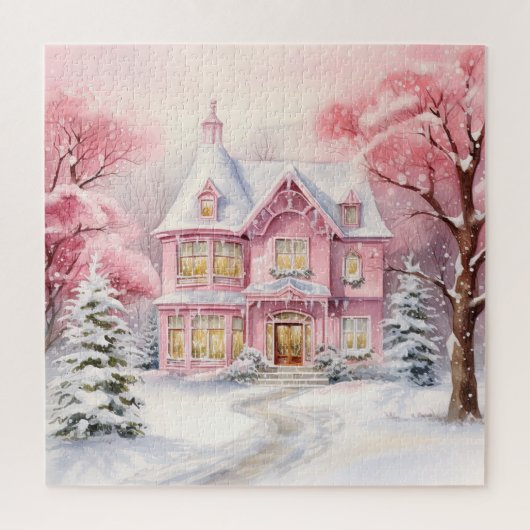 Waterverf Roze Kerstmis Art Puzzel Legpuzzel (Verticaal)