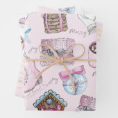 Waterverf Roze Kerstmis Inpakpapier Vel (In situ)