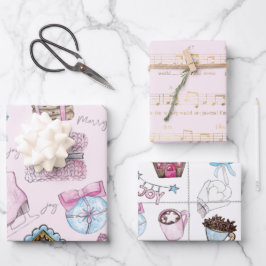 Waterverf Roze Kerstmis Inpakpapier Vel