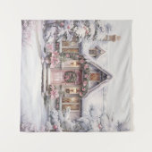 Waterverf Roze Kerstmis Kunst Tapestry Wandkleed (Voorkant (horizontaal))