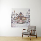 Waterverf Roze Kerstmis Kunst Tapestry Wandkleed (In situ)