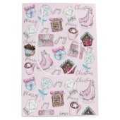 Waterverf Roze kerstmis Medium Cadeauzakje (Voorkant)