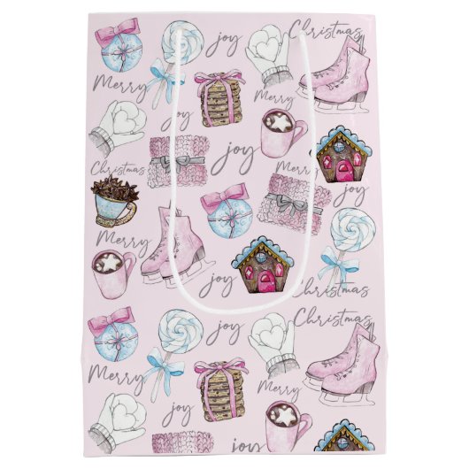 Waterverf Roze kerstmis Medium Cadeauzakje (Achterkant)