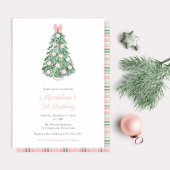 Waterverf Roze Kerstmis Verjaardagsfeestje Kaart