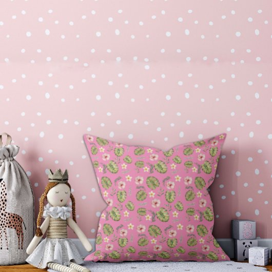 Waterverf roze kinderkussenhoes met bloemen kussen