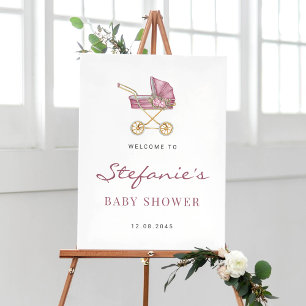 Waterverf Roze kinderwagen Boy Baby shower Poster